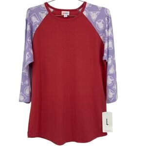 Lularoe Disney Red Purple White Kermit the Frog Print Sleeve Randy Raglan Shirt